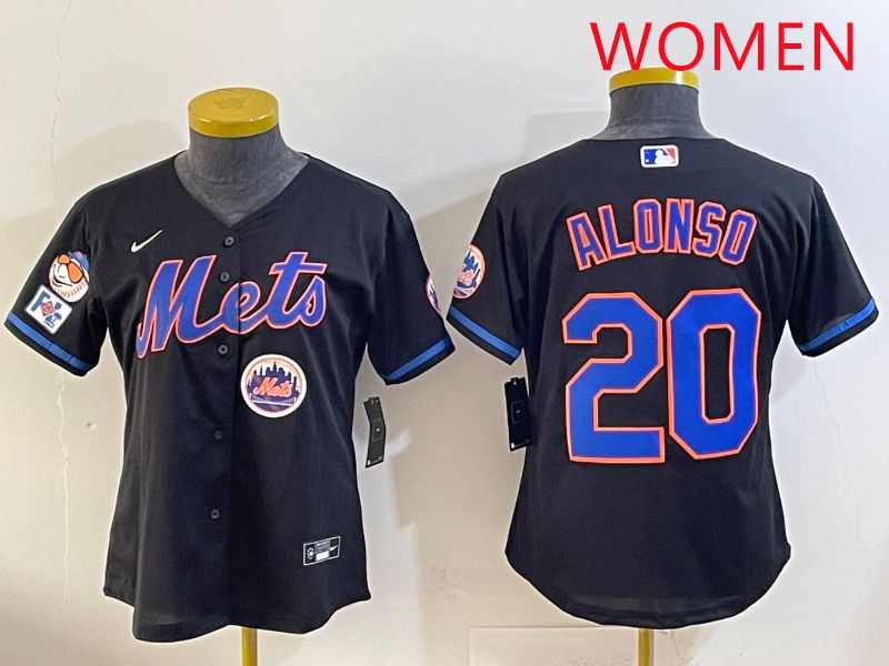 Women 2025 New York Mets #20 Alonso Black Game Nike MLB Jersey style 9->women mlb jersey->Women Jersey